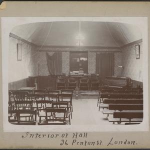 Interior view of the London Conference House at 36 Penton Street, circa 1899. (PH 3307, Church History Library, Salt Lake City.)